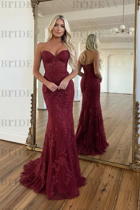 Baby Blue V-Neck Backless Mermaid Tulle Prom Dress-Bridelily Baby Blue V-Neck Backless Mermaid Tulle Prom Dress-Bridelily