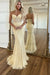 Light Yellow  V-Neck Backless Mermaid Tulle Prom Dress with Lace 