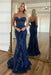 Navy Blue Sweetheart Lace Mermaid Prom Dress Backless