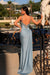 Exquisite Dusty Blue Satin Beading Mermaid Evening Dresses with Spaghetti Straps