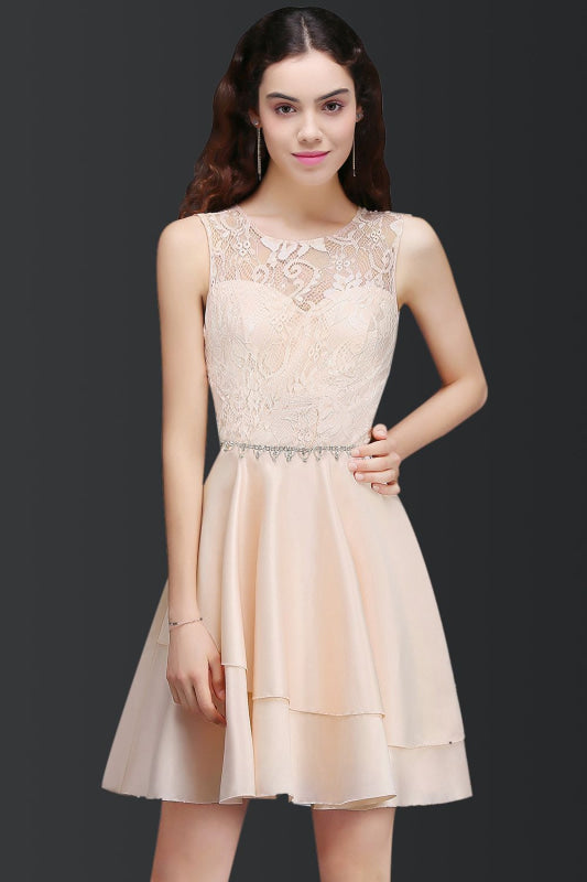 Backless Jewel Neck Short Pink Bridesmaid Dresses with Beadings — Bridelily