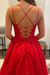 Backless Red Tulle Lace Long Prom Dresses, Red Lace Formal Evening Dresses, Red Ball Gown 