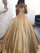 Ball Gown Off-the-Shoulder Sleeveless Sweep/Brush Train Applique Satin Dresses - Prom Dresses