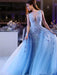 Ball Gown Sleeveless Scoop Sweep/Brush Train Applique Tulle Dresses - Prom Dresses