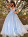 Ball Gown Tulle Applique Off-the-Shoulder Sleeveless Sweep/Brush Train Dresses - Prom Dresses