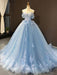 Ball Gown Tulle Off-the-Shoulder Sleeveless Applique Sweep/Brush Train Dresses - Prom Dresses