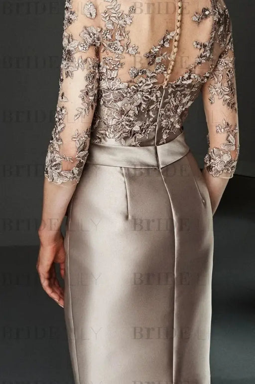 Bateau 3/4 Long Sleeves Satin Mother of the Bride Dresses with Lace - Prom Dresses