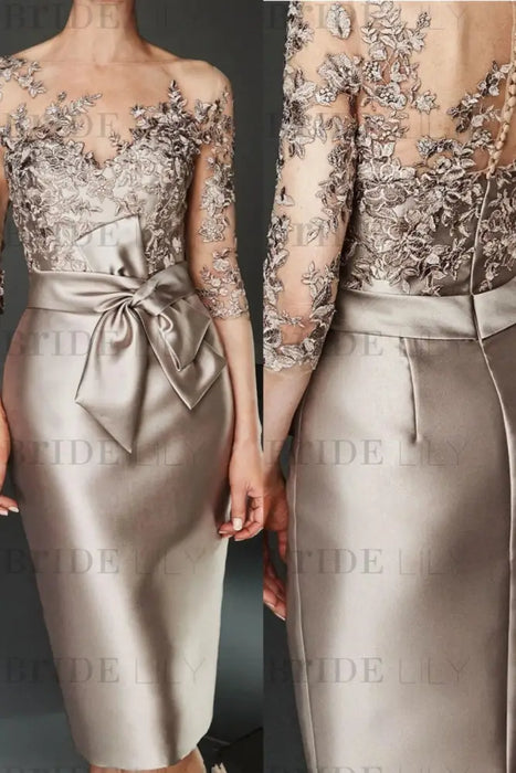 Bateau 3/4 Long Sleeves Satin Mother of the Bride Dresses with Lace - Prom Dresses