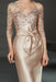 Bateau 3/4 Long Sleeves Satin Mother of the Bride Dresses with Lace Champagne - Prom Dresses