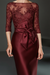 Bateau 3/4 Long Sleeves Satin Mother of the Bride Dresses with Lace Burgundy- Prom Dresses