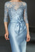 Bateau 3/4 Long Sleeves Satin Mother of the Bride Dresses with Lace Sky Blue- Prom Dresses