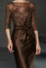 Bateau 3/4 Long Sleeves Satin Mother of the Bride Dresses with Lace Brown- Prom Dresses