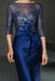 Bateau 3/4 Long Sleeves Satin Mother of the Bride Dresses with Lace Royal Blue- Prom Dresses