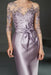 Bateau 3/4 Long Sleeves Satin Mother of the Bride Dresses with Lace Lavender- Prom Dresses
