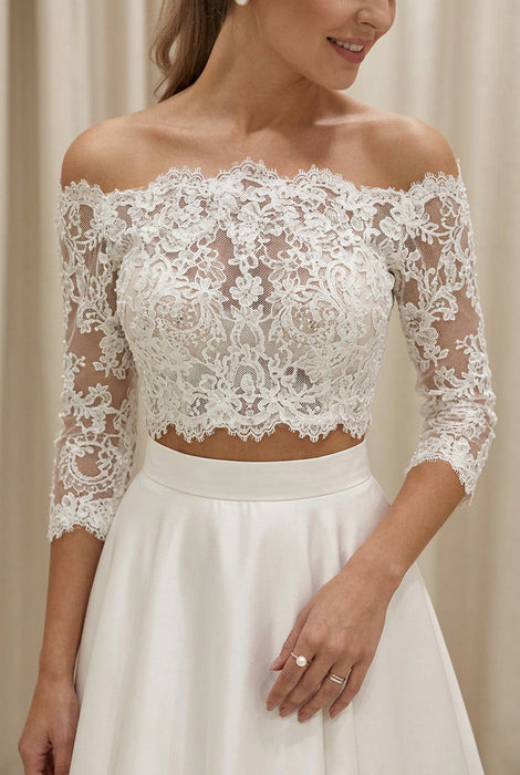 Bateau 3/4 Sleeve Lace Boho Wedding Dresses