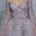 Evening Dress Lavender A-Line Bateau Neck Long Sleeves Tulle Floor-Length Formal Dinner Dresses