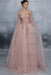 Evening Dress Dusty Rose A-Line Bateau Neck Long Sleeves Tulle Floor-Length Formal Dinner Dresses