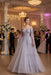Evening Dress Lavender A-Line Bateau Neck Long Sleeves Tulle Floor-Length Formal Dinner Dresses