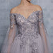 Evening Dress Lavender A-Line Bateau Neck Long Sleeves Tulle Floor-Length Formal Dinner Dresses