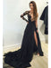A-Line/Princess Bateau Long Sleeves Lace Chiffon Court Train Dresses - Prom Dresses