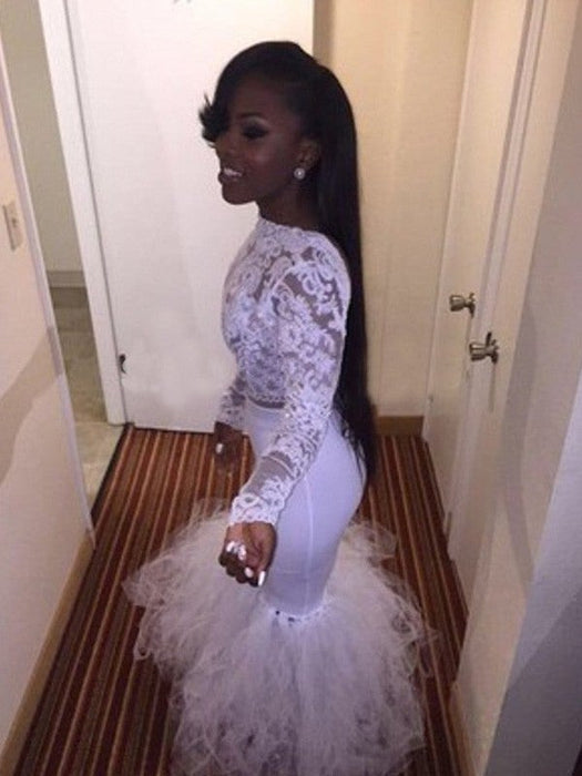 Trumpet/Mermaid Bateau Long Sleeves Tulle Floor-Length Dresses - Prom Dresses