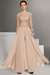 Champagne Bateau Neck Floor Length Chiffon Jumpsuit Half Sleeves Mother of the Bride Outfit with Appliques