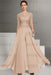 Champagne Bateau Neck Floor Length Chiffon Jumpsuit Half Sleeves Mother of the Bride Outfit with Appliques