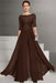 Brown Bateau Neck Floor Length Chiffon Jumpsuit Half Sleeves Mother of the Bride Outfit with Appliques