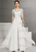 White Bateau Neck Floor Length Chiffon Jumpsuit Half Sleeves Mother of the Bride Outfit with Appliques