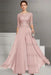 Pearl Pink Bateau Neck Floor Length Chiffon Jumpsuit Half Sleeves Mother of the Bride Outfit with Appliques