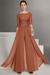 Terracotta Bateau Neck Floor Length Chiffon Jumpsuit Half Sleeves Mother of the Bride Outfit with Appliques