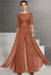 Terracotta Bateau Neck Floor Length Chiffon Jumpsuit Half Sleeves Mother of the Bride Outfit with Appliques