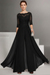 Black Bateau Neck Floor Length Chiffon Jumpsuit Half Sleeves Mother of the Bride Outfit with Appliques