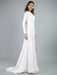 Simple Wedding Dress Lycra Spandex Bateau Neck Long Sleeves Split Front A Line Bridal Dresses
