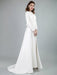 Simple Wedding Dress Lycra Spandex Bateau Neck Long Sleeves Split Front A Line Bridal Dresses