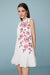 Bateau White Short Party Dress with Flowers Knee Length Casual Wear Dress - Dresses
