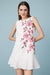 Bateau White Short Party Dress with Flowers Knee Length Casual Wear Dress - Dresses