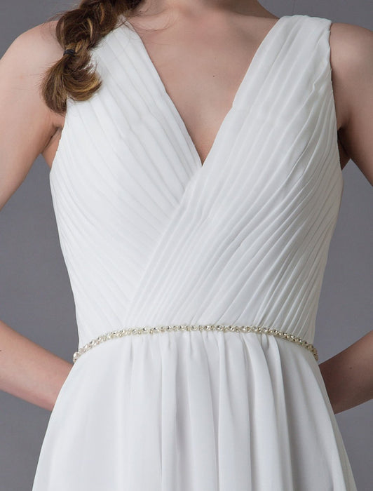 Beach Wedding Dresses Chiffon V Neck High Low Sash Summer Bridal Dress