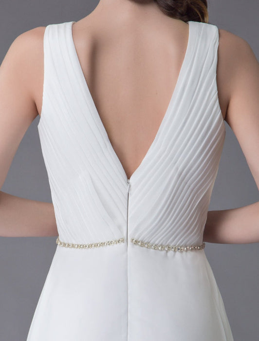 Beach Wedding Dresses Chiffon V Neck High Low Sash Summer Bridal Dress