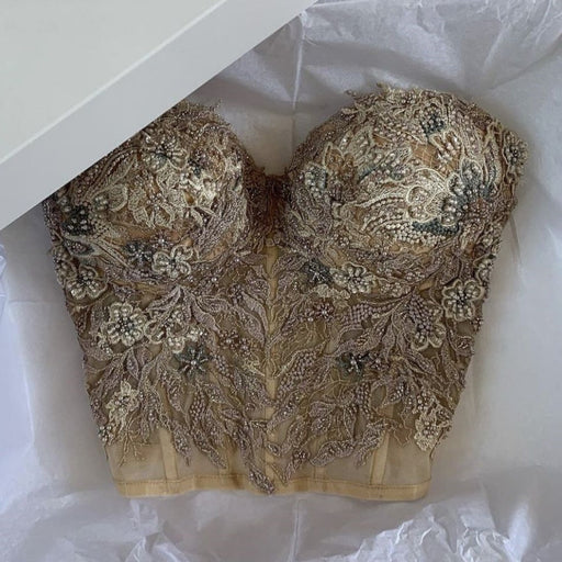 Beaded Corset Blouse for Special Ocasion Boning Bustier Top with Lace Appliques - Photo Color - Dress