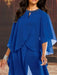 Close-up of the beaded keyhole neckline on the royal blue chiffon top