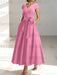 Candy Pink satin mother of the bride tea length dress with bow and pockets