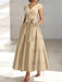Champagne satin mother of the bride tea length dress with bow and pockets