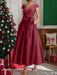 Christmas satin mother of the bride tea length dress with bow and pockets