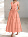 Coral satin mother of the bride tea length dress with bow and pockets