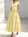 Daffodil satin mother of the bride tea length dress with bow and pockets