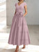 Dusty Rose satin mother of the bride tea length dress with bow and pockets