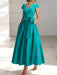 Emerald Green satin mother of the bride tea length dress with bow and pockets