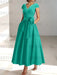Jade satin mother of the bride tea length dress with bow and pockets