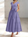 Lavender satin mother of the bride tea length dress with bow and pockets